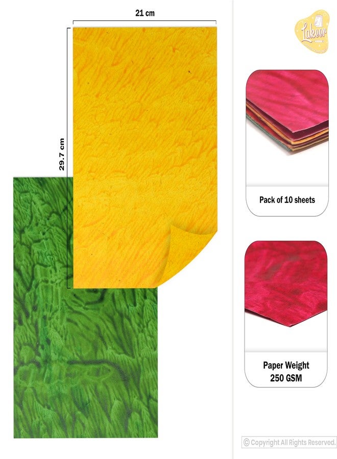Lakeer A4 Handmade Paper -Tiger Design, 5 Colours X 2 Sheets Each, Pack of 10 Sheets, for Art & Craft, Decoration, Greeting Card, Envelop Making, Etc - Image 2